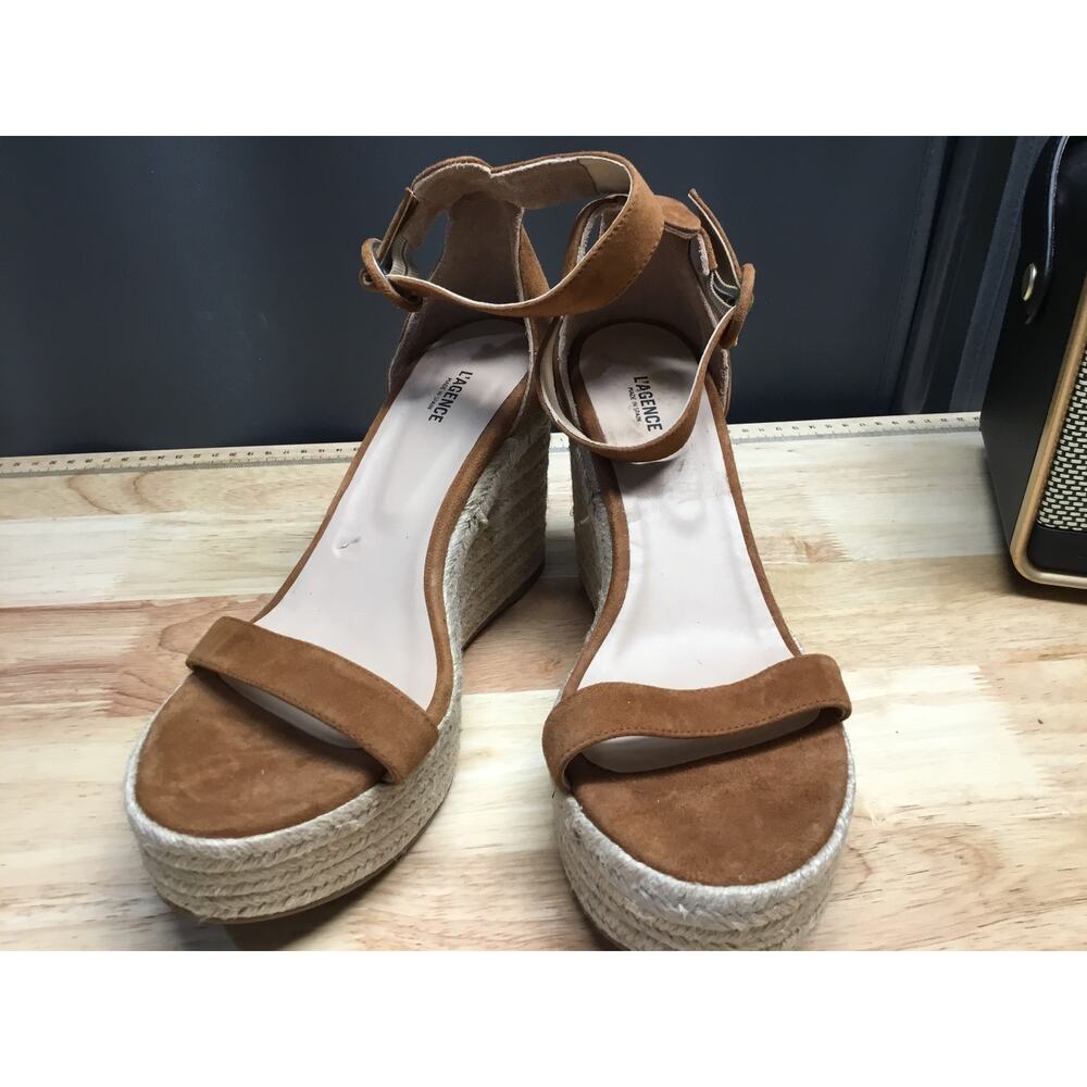 L'Agence Espadrille Wedge Sandals Women's 9.5 Brown Suede Ankle Strap Platform